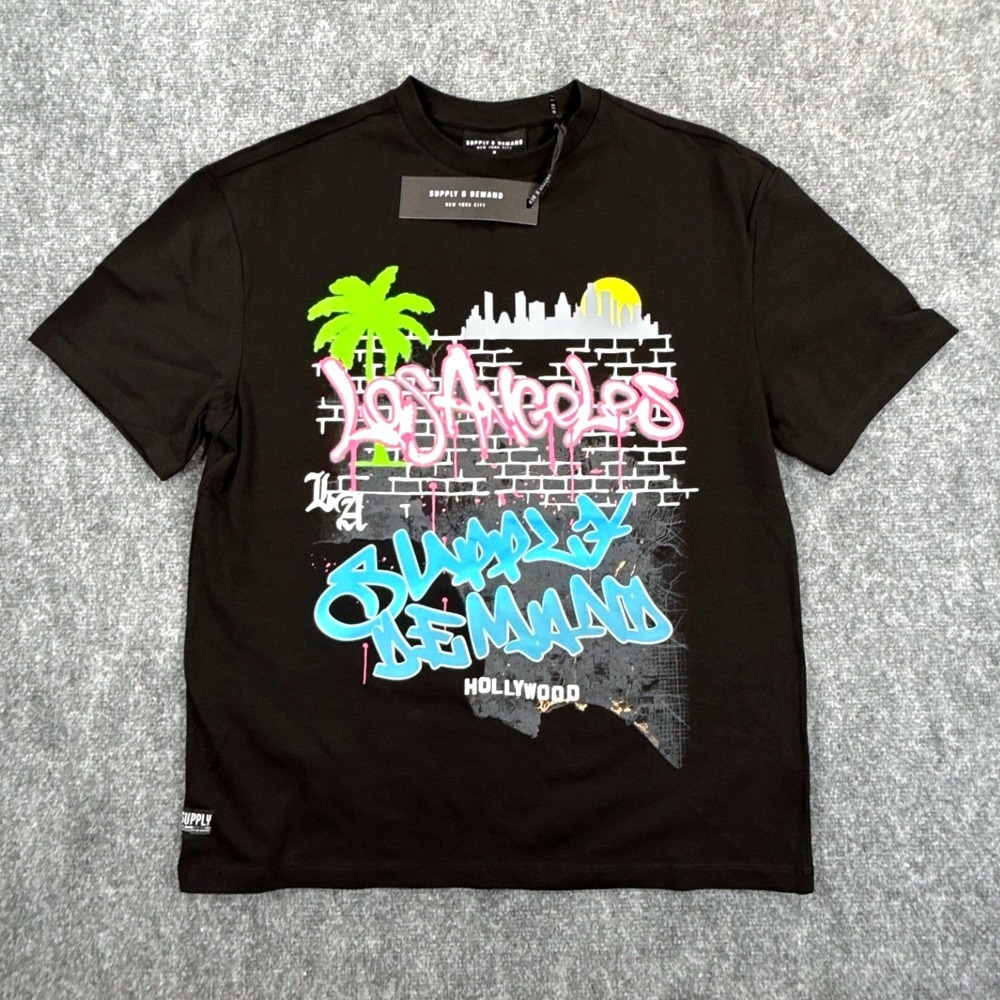 Supply & Demand LA Tee Black Graffiti Graphic T-Shirt Mens Medium SUM17364 NWT